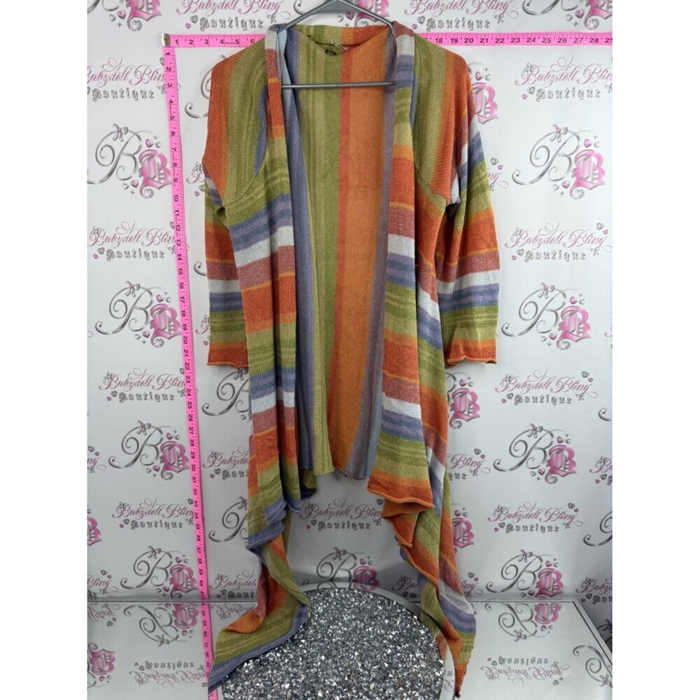 One Girl Who cardigan knit Striped Open-Front Cardigan in Orange, Green & Purple